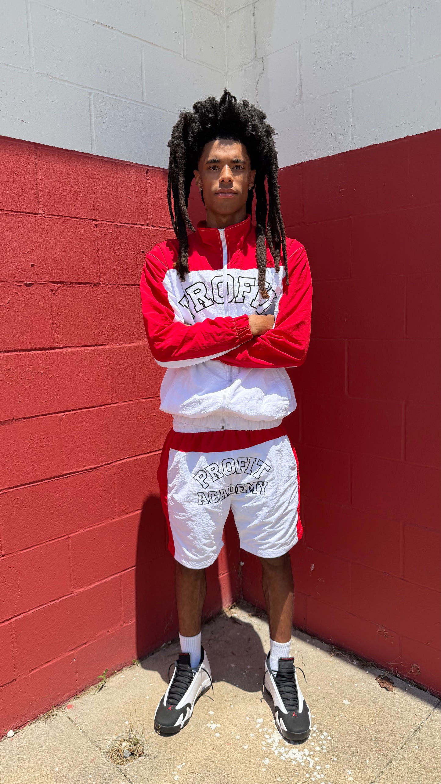 Red “Profit Academy” Windbreaker Set